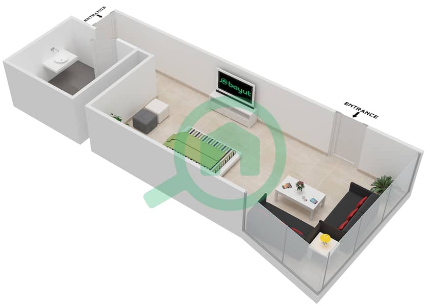 公园大道大厦 - 单身公寓类型／单位C/10,15戶型图 interactive3D