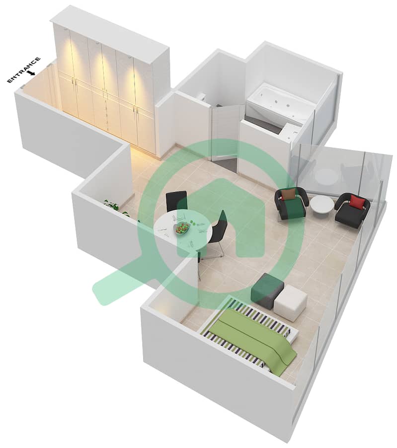 المخططات الطابقية لتصميم النموذج / الوحدة C/01,24 شقة استوديو - برج بارك لين interactive3D