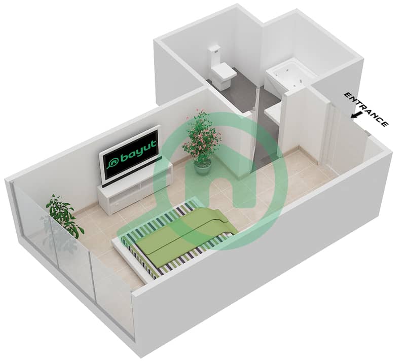 المخططات الطابقية لتصميم النموذج / الوحدة A/03,22 شقة استوديو - برج بارك لين interactive3D