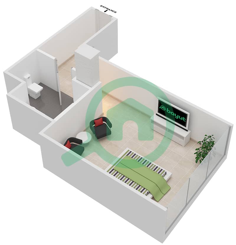 المخططات الطابقية لتصميم النموذج / الوحدة B/06,19 شقة استوديو - برج بارك لين interactive3D