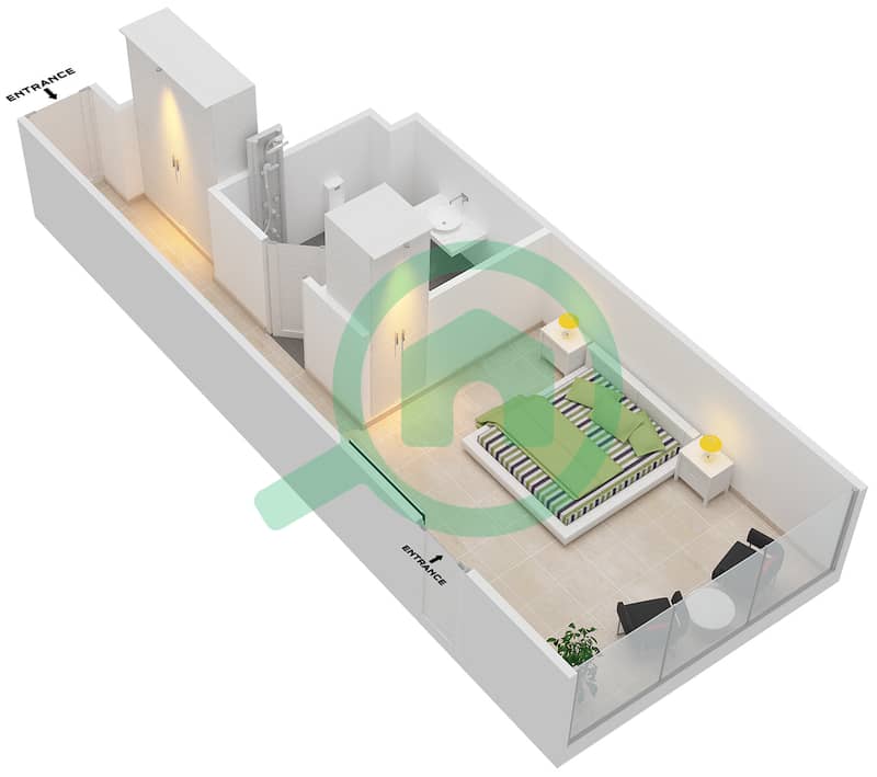 المخططات الطابقية لتصميم النموذج / الوحدة A/09,16 شقة استوديو - برج بارك لين interactive3D