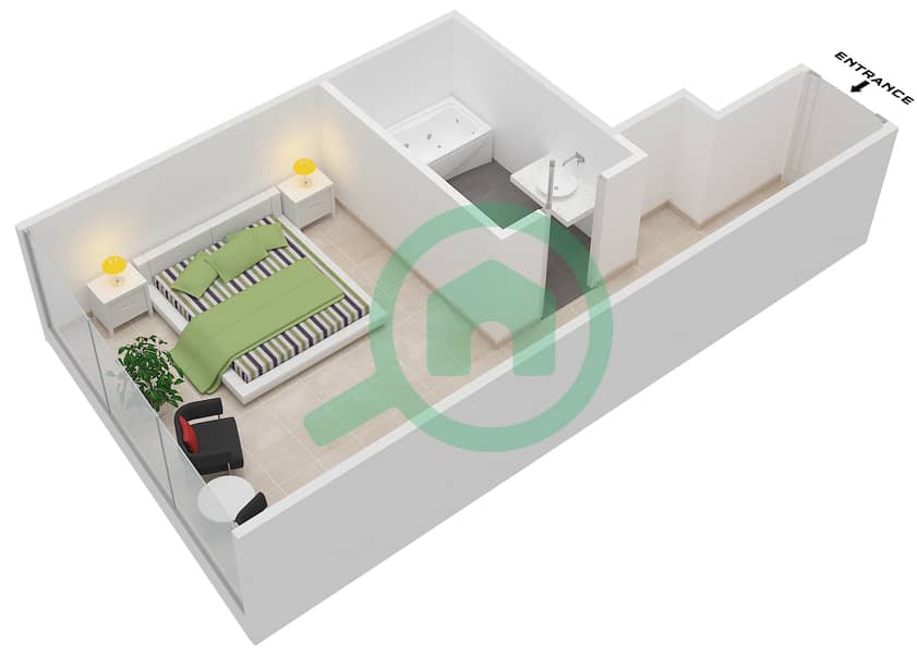 المخططات الطابقية لتصميم النموذج / الوحدة A/11,14 شقة استوديو - برج بارك لين interactive3D