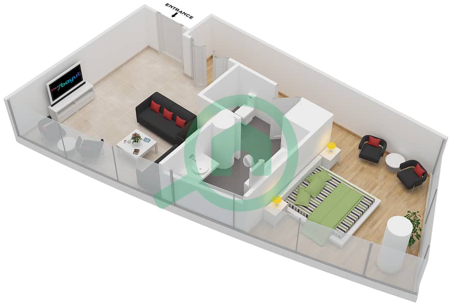 公园大道大厦 - 1 卧室公寓类型／单位D/25,26戶型图 interactive3D