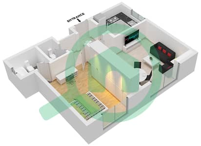 المخططات الطابقية لتصميم الوحدة 7 شقة 1 غرفة نوم - أبراج الواحة