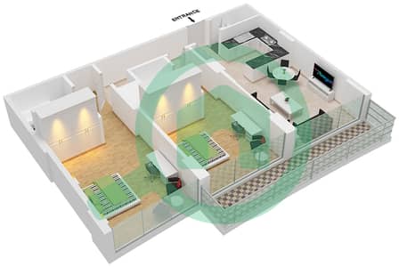 المخططات الطابقية لتصميم النموذج / الوحدة 3/5 شقة 2 غرفة نوم - برج أولجانا