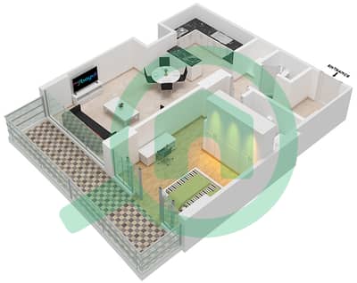 المخططات الطابقية لتصميم النموذج / الوحدة 3/6 شقة 1 غرفة نوم - برج أولجانا
