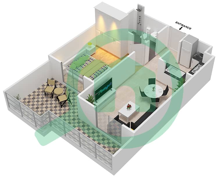 المخططات الطابقية لتصميم الوحدة 11 شقة 1 غرفة نوم - قصر صباح 2 image3D