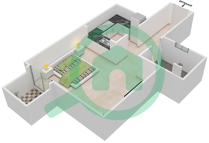 Каср Сабах 2 - Апартамент Студия планировка Единица измерения 17 image3D