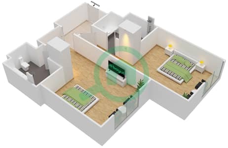 المخططات الطابقية لتصميم الوحدة 13,14 شقة 2 غرفة نوم - روﭪ سيتي ووك