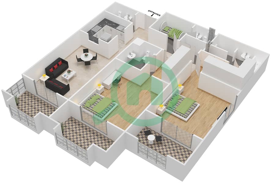 泰姬陵豪华公馆 - 2 卧室公寓类型4A戶型图 interactive3D