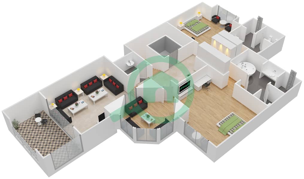 المخططات الطابقية لتصميم النموذج 5 فیلا 4 غرف نوم - مساكن تاج العظمة interactive3D