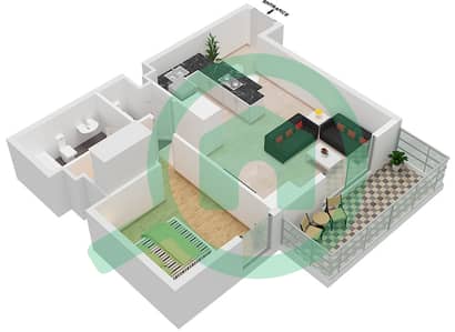 المخططات الطابقية لتصميم النموذج F شقة 1 غرفة نوم - ريزيدنس بلازا