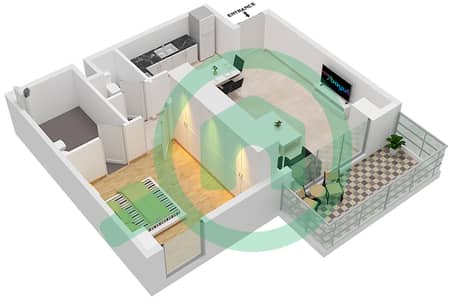 المخططات الطابقية لتصميم النموذج G شقة 1 غرفة نوم - ريزيدنس بلازا