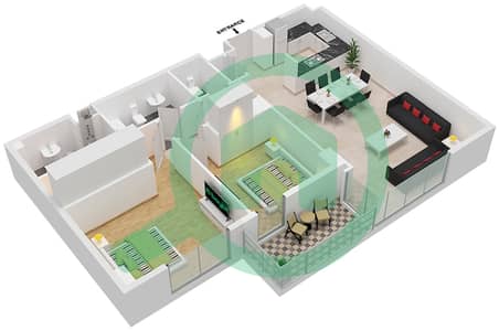 المخططات الطابقية لتصميم النموذج K شقة 2 غرفة نوم - ريزيدنس بلازا