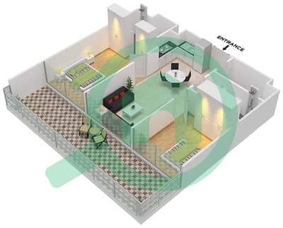 المخططات الطابقية لتصميم الوحدة 3/FLOOR 1-16 شقة 2 غرفة نوم - مساكن ريفا