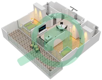 المخططات الطابقية لتصميم الوحدة 11/FLOOR 1-16 شقة 2 غرفة نوم - مساكن ريفا