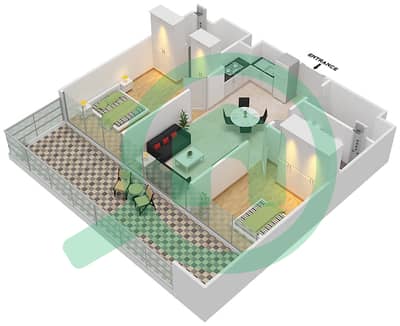 المخططات الطابقية لتصميم الوحدة 23/FLOOR 2-16 شقة 2 غرفة نوم - مساكن ريفا