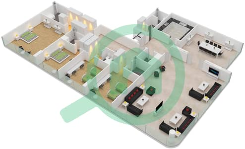 المخططات الطابقية لتصميم النموذج G شقة 4 غرف نوم - برج سيبا