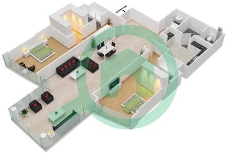 天空之塔 - 2 卧室公寓套房3-A,11戶型图