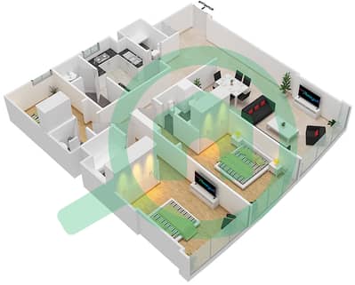 المخططات الطابقية لتصميم التصميم 4-B,5-B,12-B,13-B شقة 3 غرف نوم - برج سكاي