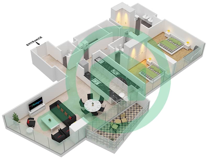 المخططات الطابقية لتصميم النموذج 02/FLOOR 18,27 شقة 2 غرفة نوم - ستيلا ماريس 02/Floor 18,27 interactive3D