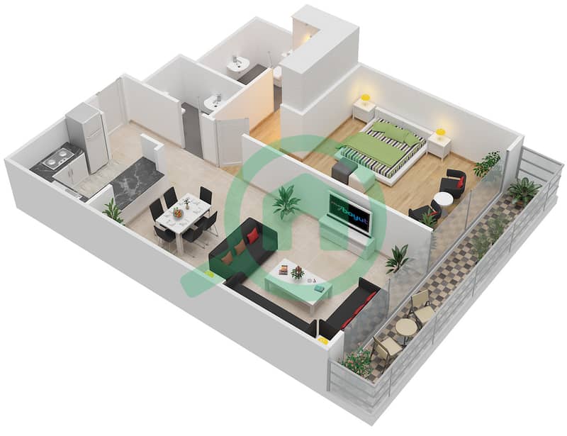 Скала Тауэр - Апартамент 1 Спальня планировка Тип A interactive3D