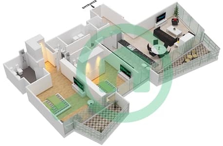 المخططات الطابقية لتصميم النموذج 03/FLOOR 18,27 شقة 2 غرفة نوم - ستيلا ماريس