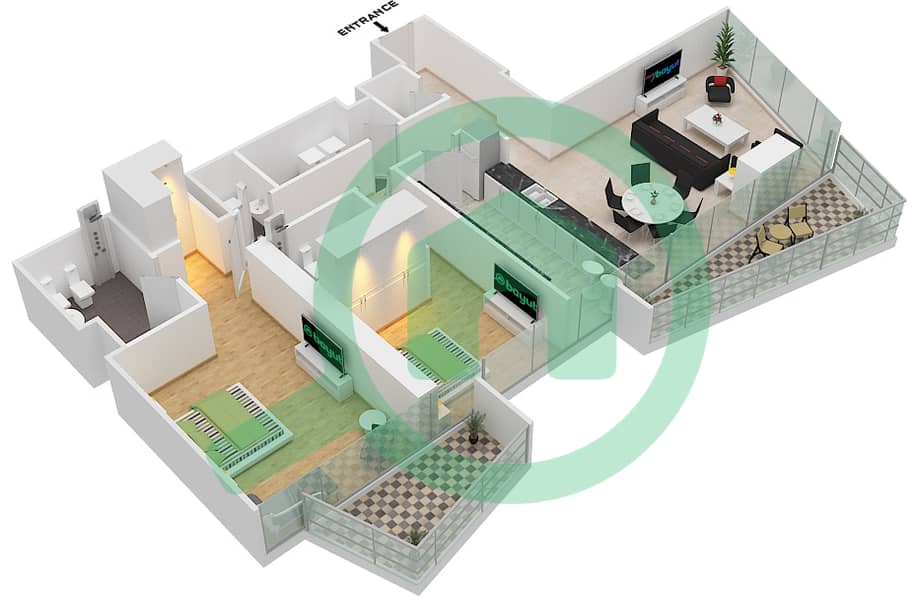 Стелла Марис - Апартамент 2 Cпальни планировка Тип 03/FLOOR 18,27 03/Floor 18,27 interactive3D