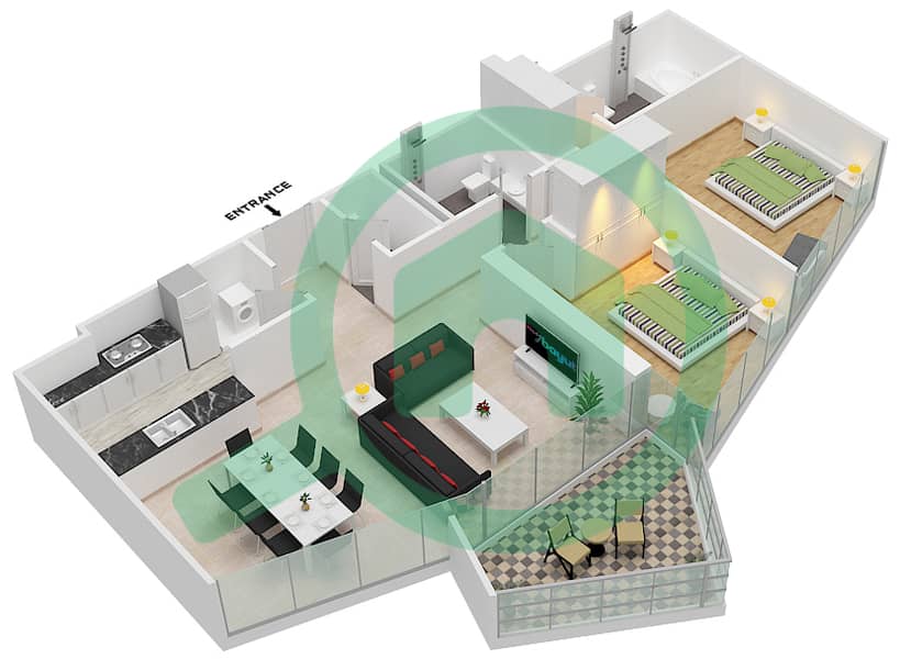 Stella Maris - 2 Bedroom Apartment Type 04/FLOOR 18,27 Floor plan 04/Floor 18,27 interactive3D