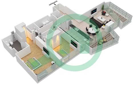 المخططات الطابقية لتصميم النموذج 06/FLOOR 18,27 شقة 2 غرفة نوم - ستيلا ماريس