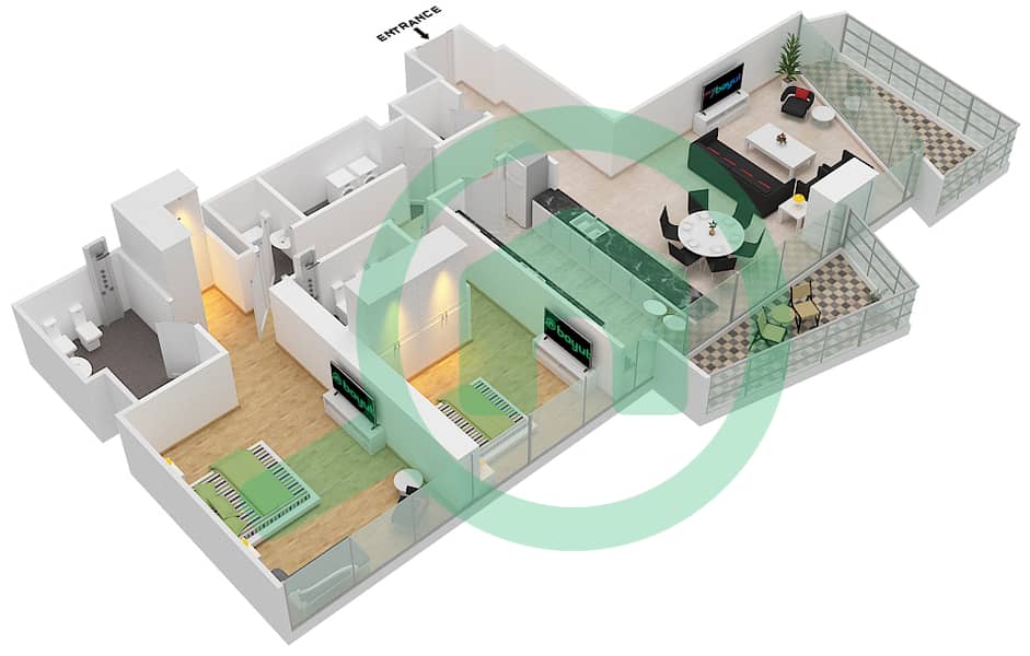 Stella Maris - 2 Bedroom Apartment Type 06/FLOOR 18,27 Floor plan 06/Floor 18,27 interactive3D