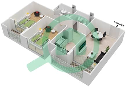 المخططات الطابقية لتصميم النموذج / الوحدة F/G02 شقة 2 غرفة نوم - سنبيم هومز