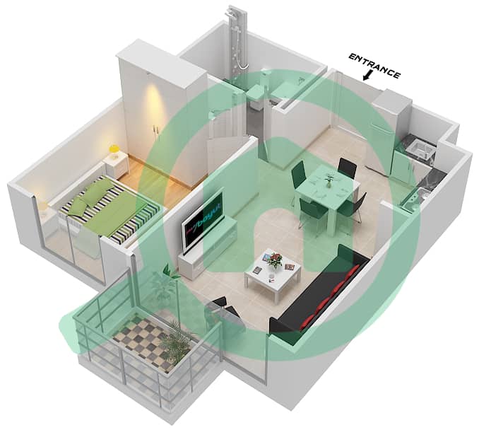 UNA Apartments - 1 Bedroom Apartment Type/unit A/1 Floor plan interactive3D