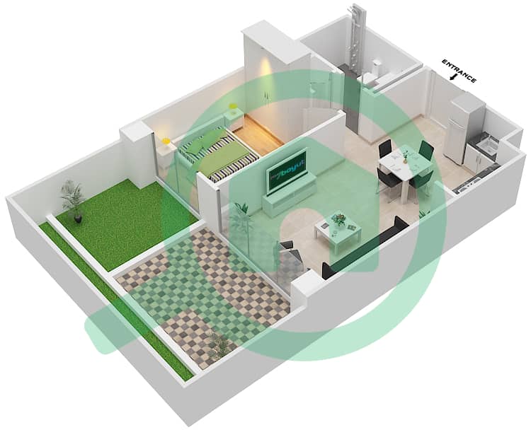 UNA公寓 - 1 卧室公寓类型／单位C/1戶型图 interactive3D