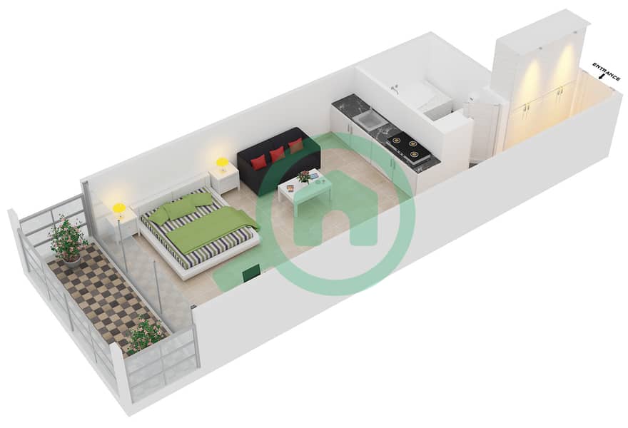 The Sterling West - Studio Apartment Type A Floor plan interactive3D
