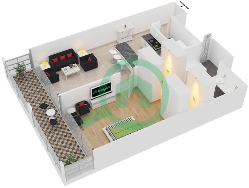 The Sterling West - 1 Bedroom Apartment Type A1 Floor plan interactive3D
