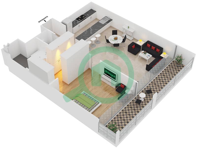 The Sterling West - 1 Bedroom Apartment Type B1 Floor plan interactive3D