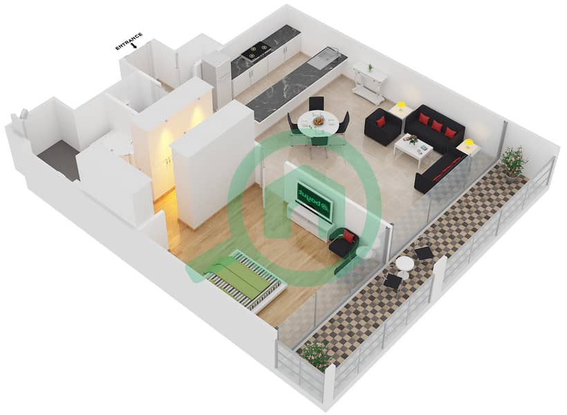 The Sterling West - 1 Bedroom Apartment Type B2 Floor plan interactive3D