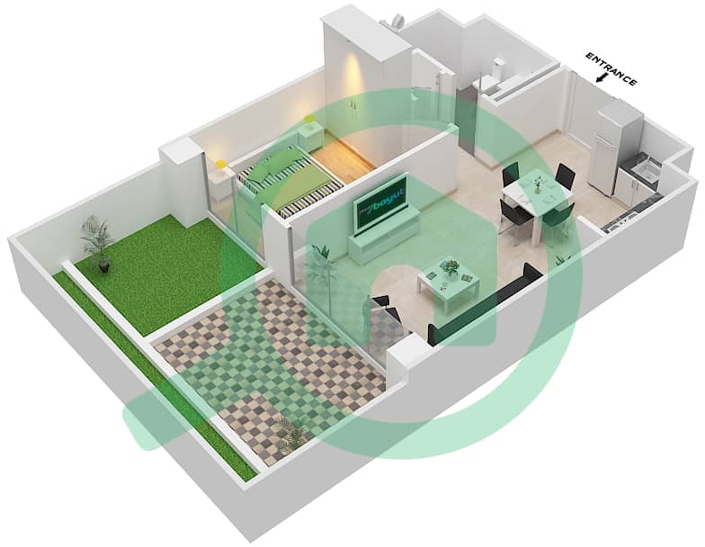 UNA公寓 - 1 卧室公寓类型／单位D/1戶型图 interactive3D