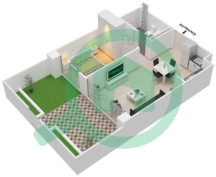 UNA公寓 - 1 卧室公寓类型／单位E/1戶型图 interactive3D