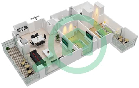 المخططات الطابقية لتصميم الوحدة 203 شقة 2 غرفة نوم - سانست في كريك بيتش