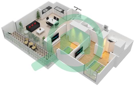المخططات الطابقية لتصميم الوحدة 206 شقة 2 غرفة نوم - سانست في كريك بيتش