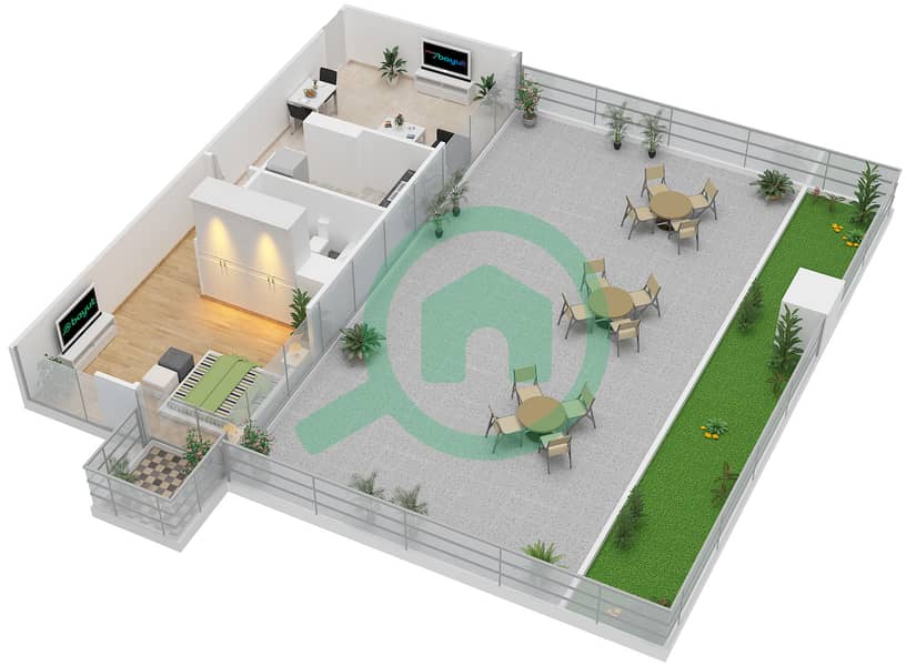 المخططات الطابقية لتصميم النموذج H FLOOR 9 شقة 1 غرفة نوم - برج سكالا interactive3D