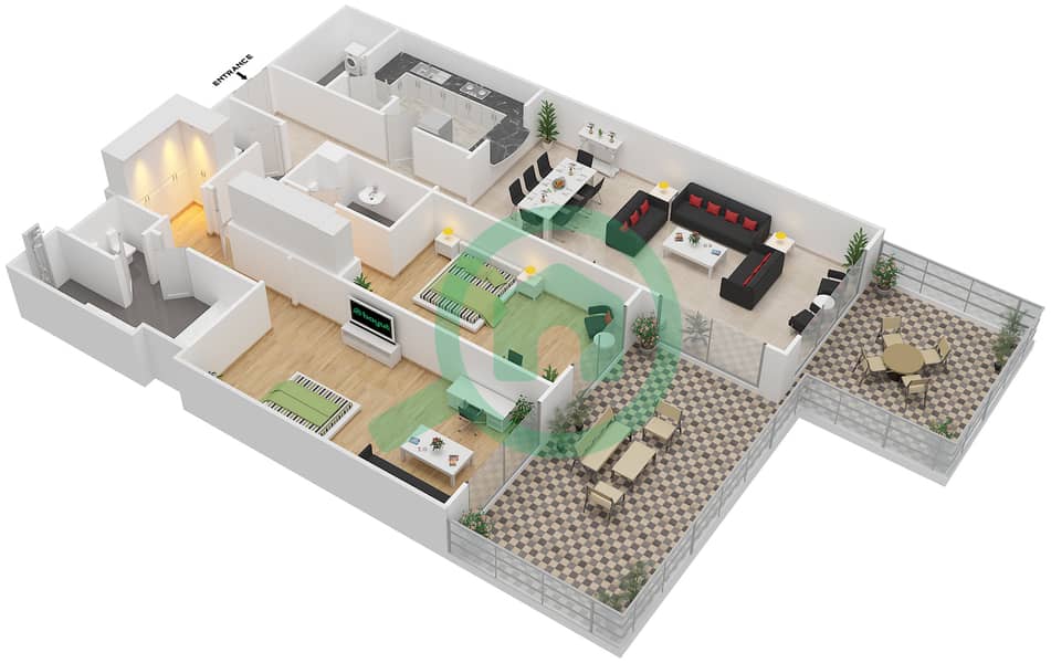 Raffles The Palm Dubai - 2 Bedroom Apartment Unit A8 Floor plan interactive3D