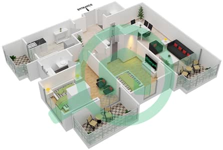 المخططات الطابقية لتصميم الوحدة 1 شقة 2 غرفة نوم - ذا هايف