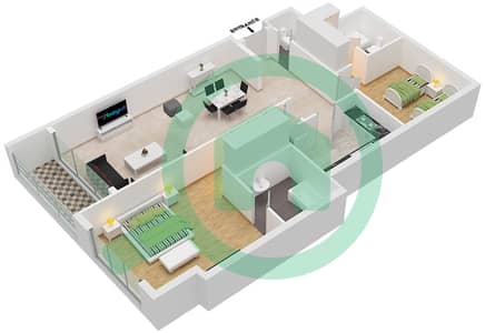 المخططات الطابقية لتصميم النموذج B شقة 2 غرفة نوم - تايم توباز للشقق الفندقية