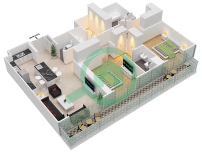 المخططات الطابقية لتصميم الوحدة FELLA C1-501 شقة 2 غرفة نوم - مساكن تونينو لامبورغيني