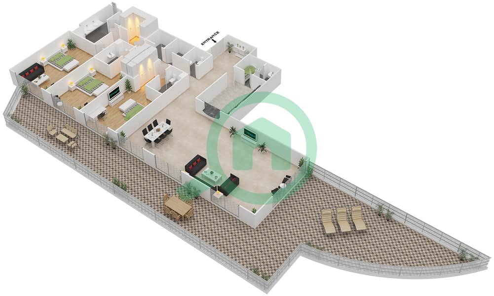 Raffles The Palm Dubai - 3 Bedroom Apartment Unit G1 Floor plan interactive3D