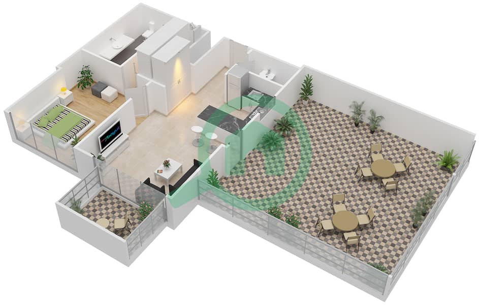 阿特里亚综合区 - 1 卧室公寓类型1A6戶型图 interactive3D