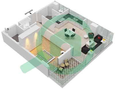 المخططات الطابقية لتصميم النموذج A شقة 1 غرفة نوم - ريزيدنس ايكون